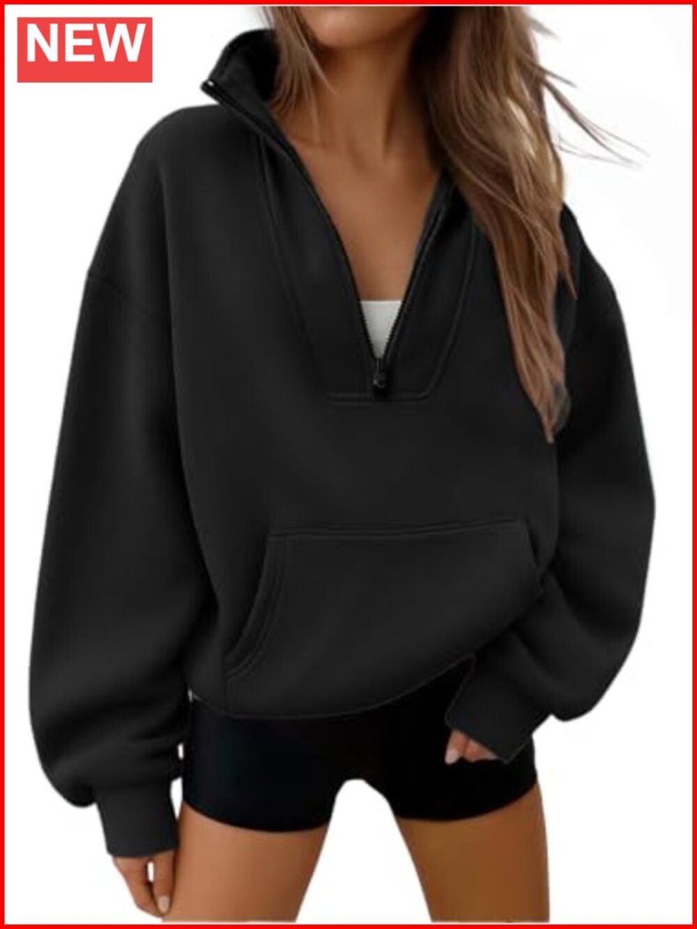 Trendy Queen Womens Cotton Polyester Half Zip Pullover Hoodie Sweatshirt